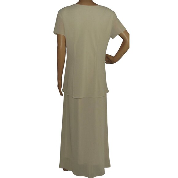 Jessica Howard Maxi Dress Womens Size 14 Beige Formal Beaded Mother of the Bride - Picture 2 of 13